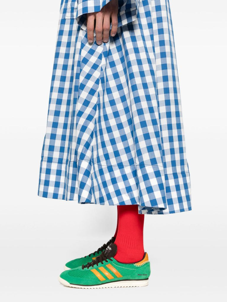 Blue Gingham-print Cotton Coat