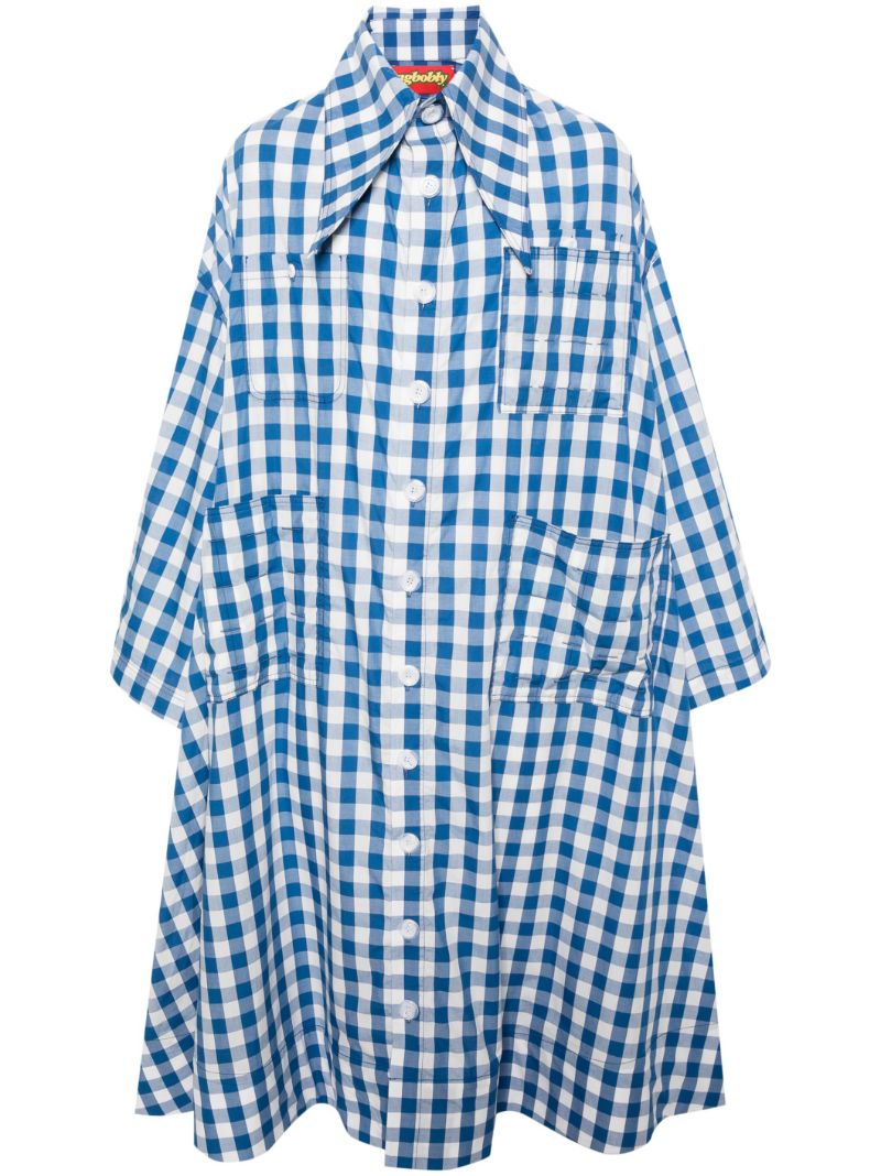 Blue Gingham-print Cotton Coat