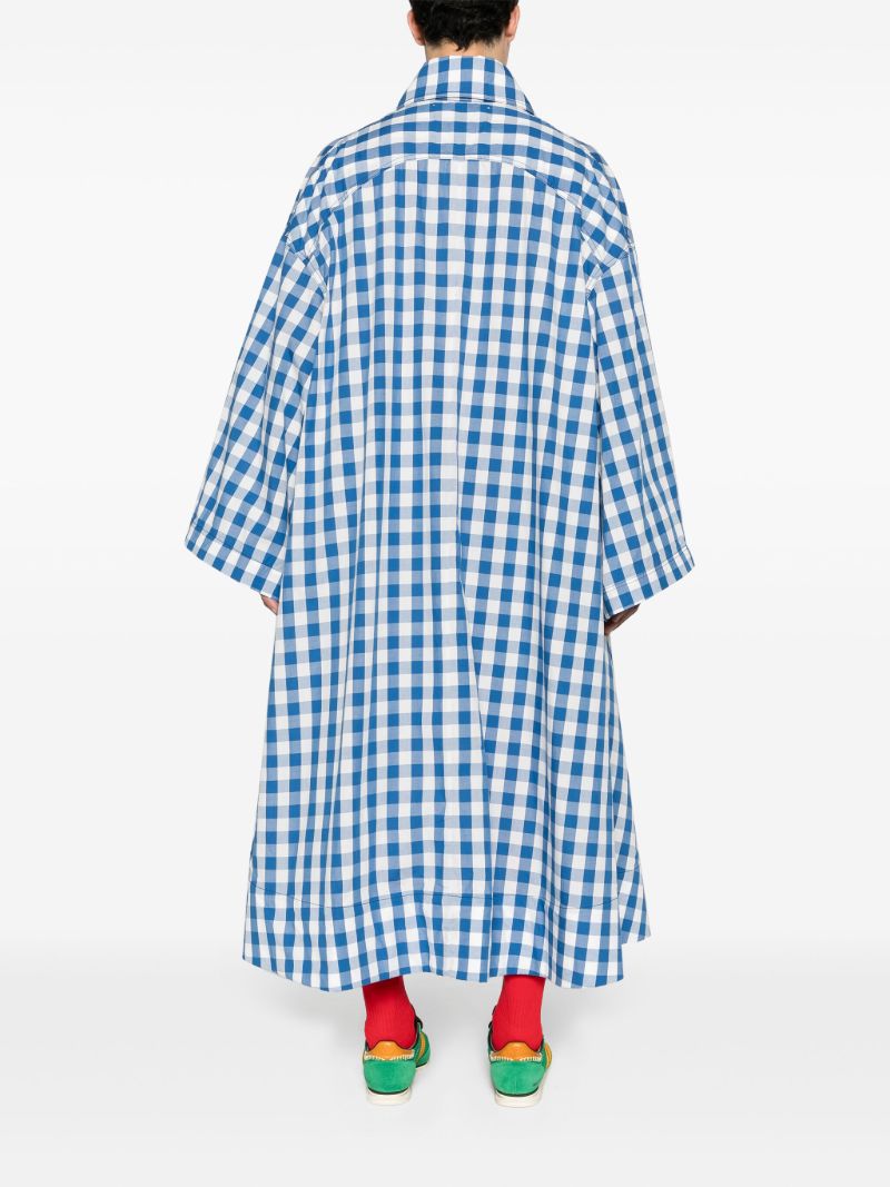 Blue Gingham-print Cotton Coat