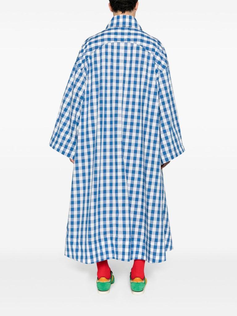 Blue Gingham-print Cotton Coat