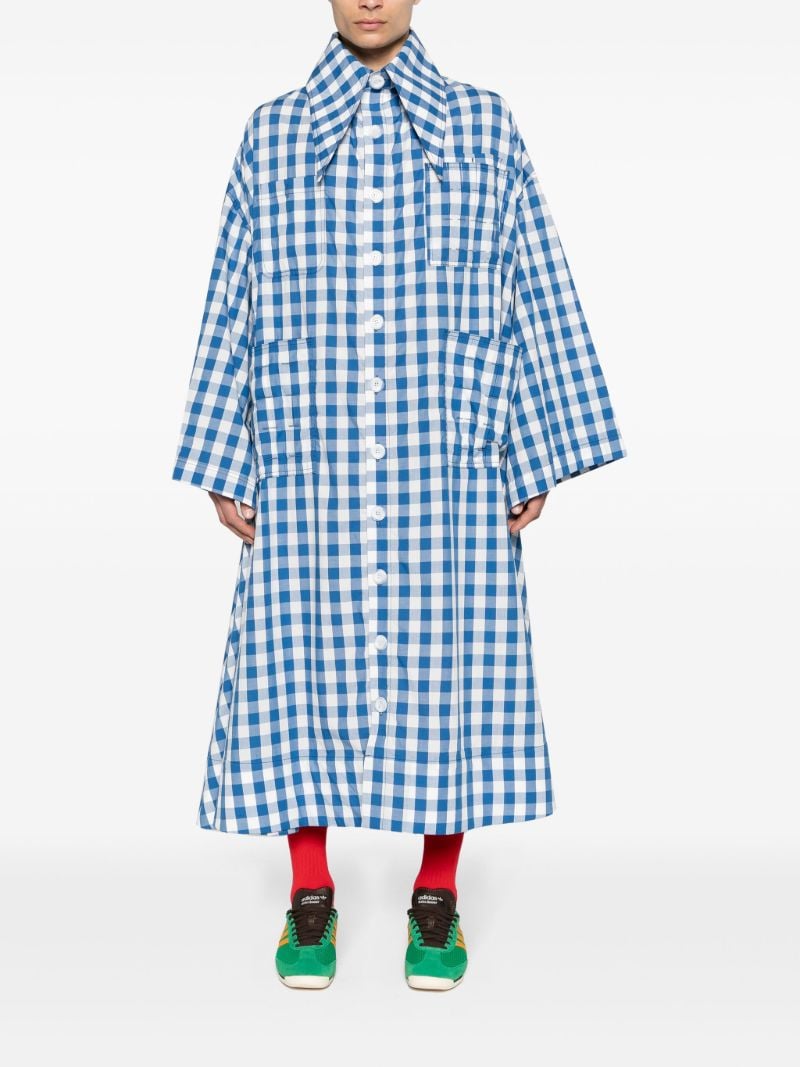 Blue Gingham-print Cotton Coat
