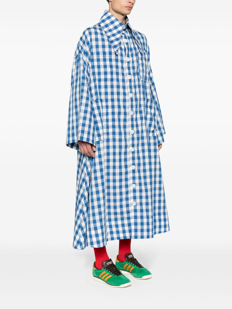 Blue Gingham-print Cotton Coat