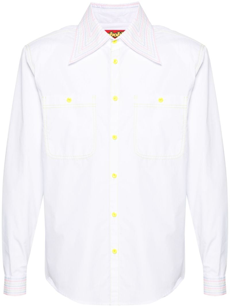 White Stripe-embroidered Cotton Shirt