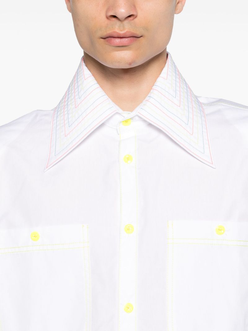 White Stripe-embroidered Cotton Shirt