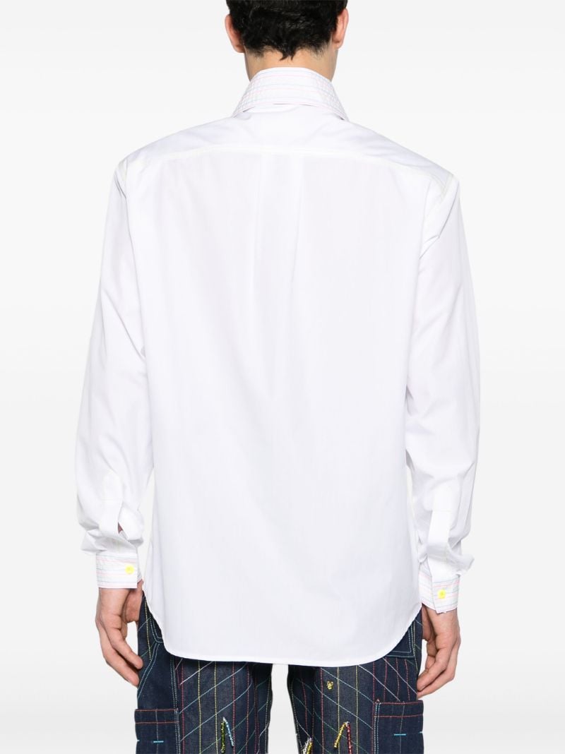 White Stripe-embroidered Cotton Shirt