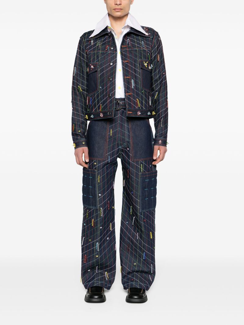 White Stripe-embroidered Cotton Shirt
