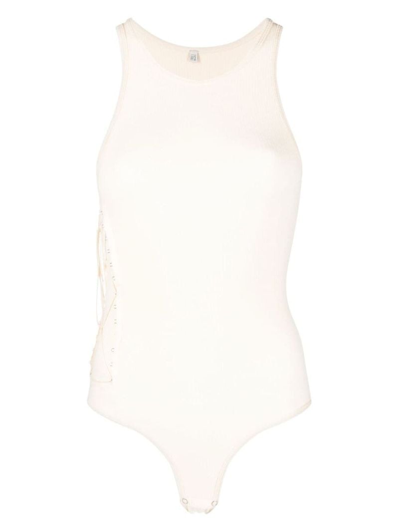 White Lace-up Organic Cotton Bodysuit