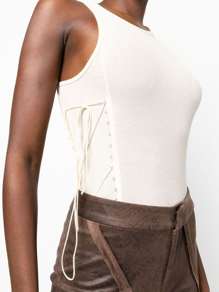 White Lace-up Organic Cotton Bodysuit