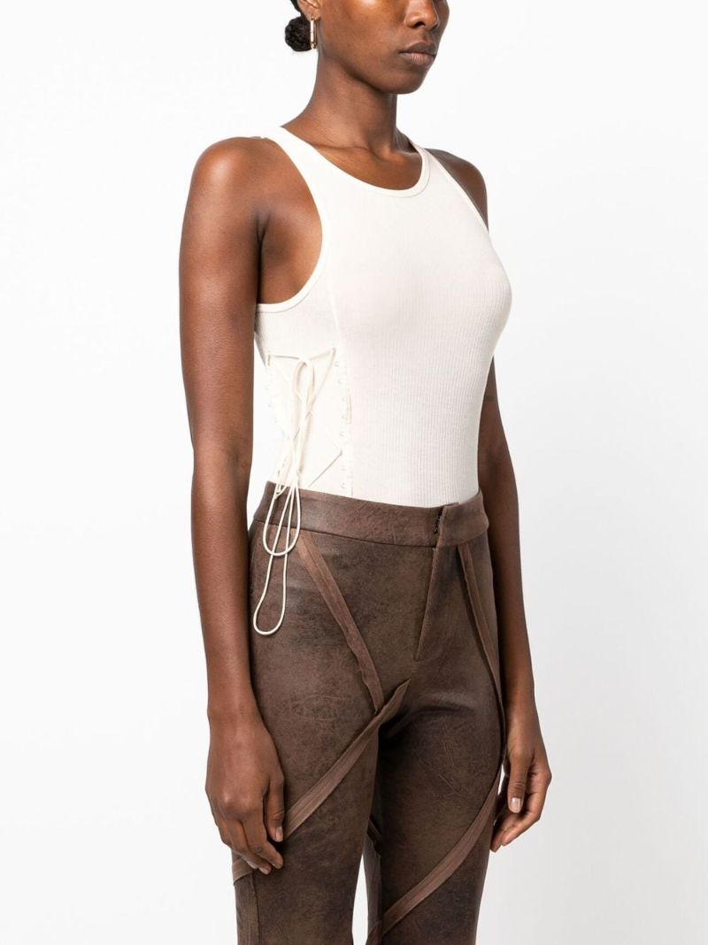 White Lace-up Organic Cotton Bodysuit