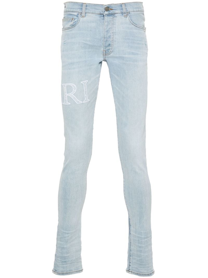 Blue Logo Embroidered Skinny Jeans