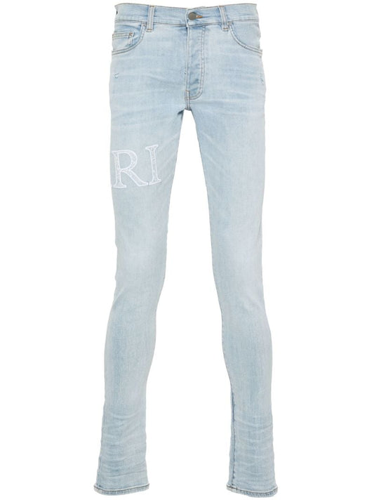 Blue Logo Embroidered Skinny Jeans