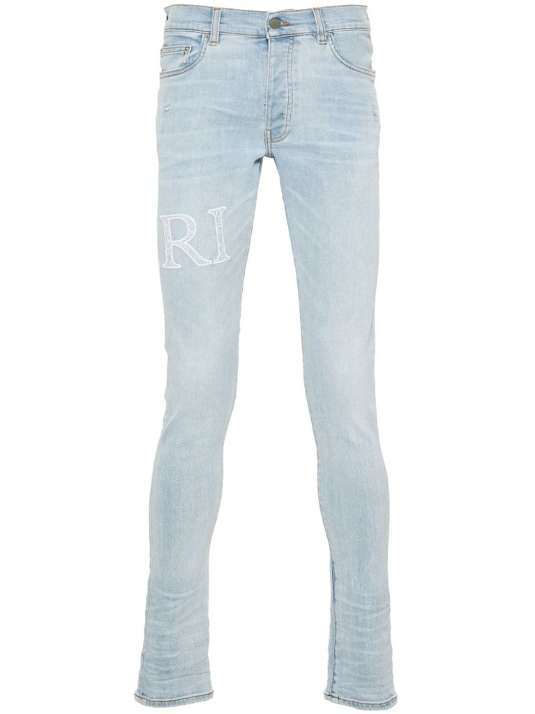 Blue Logo Embroidered Skinny Jeans