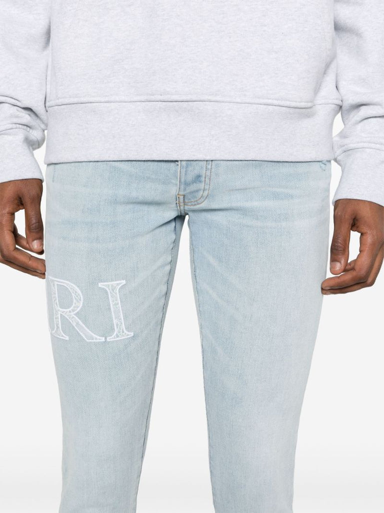 Blue Logo Embroidered Skinny Jeans