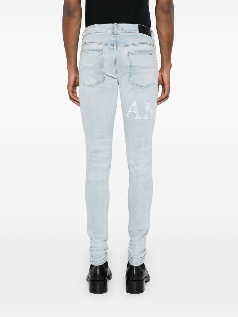Blue Logo Embroidered Skinny Jeans