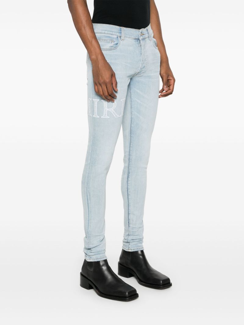Blue Logo Embroidered Skinny Jeans
