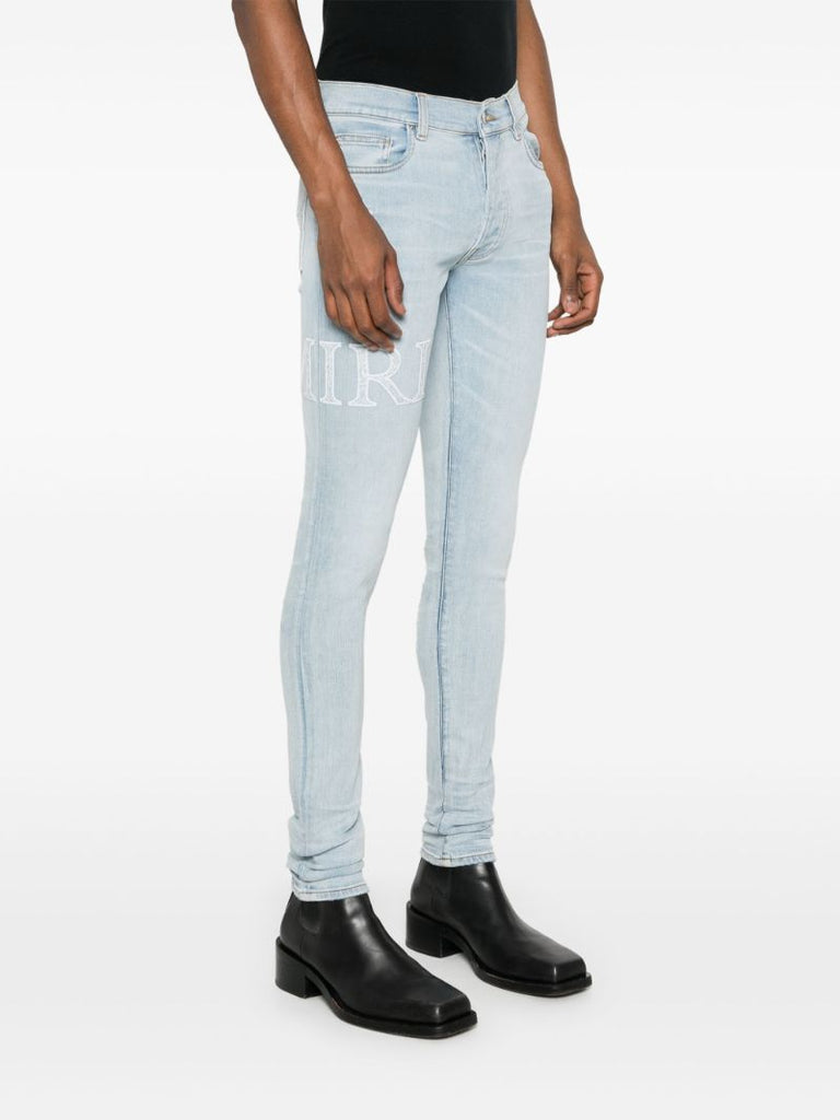 Blue Logo Embroidered Skinny Jeans
