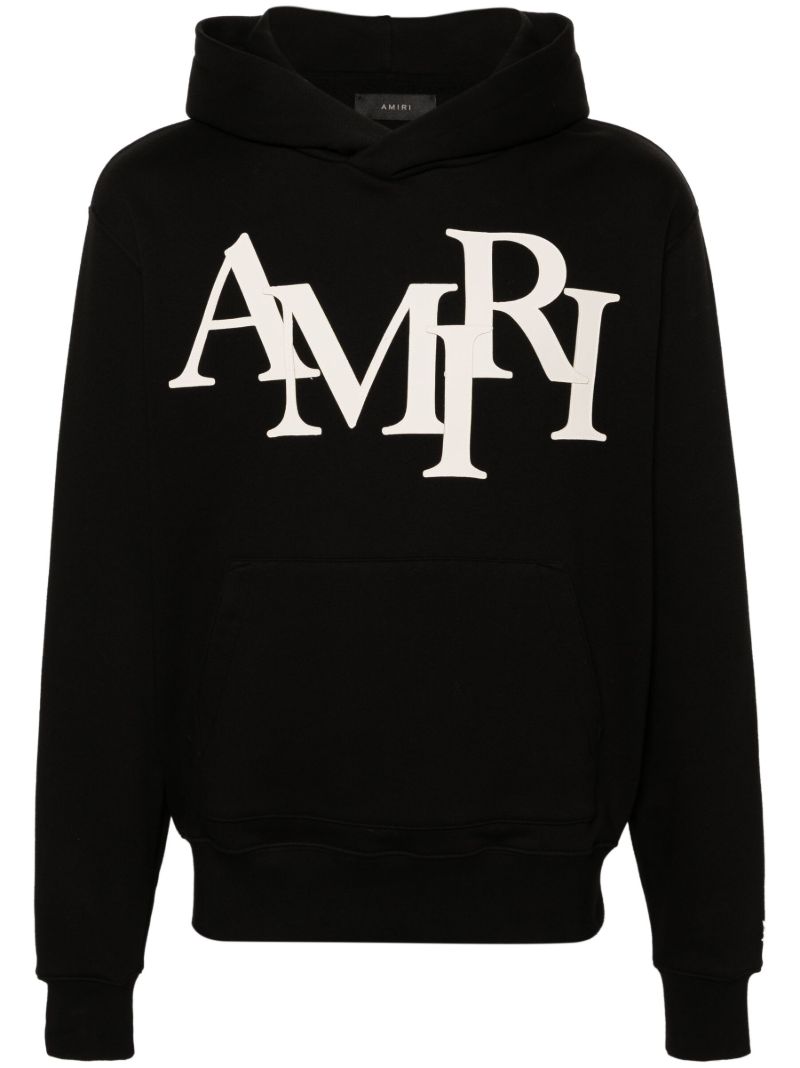 Black Logo Print Cotton Hoodie