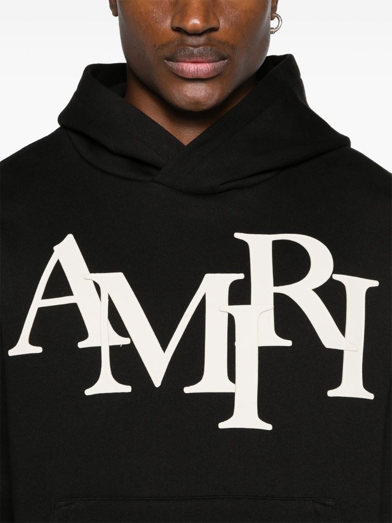 Black Logo Print Cotton Hoodie