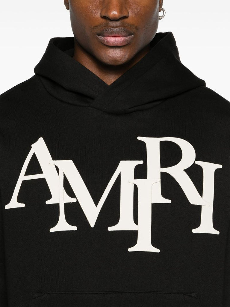 Black Logo Print Cotton Hoodie