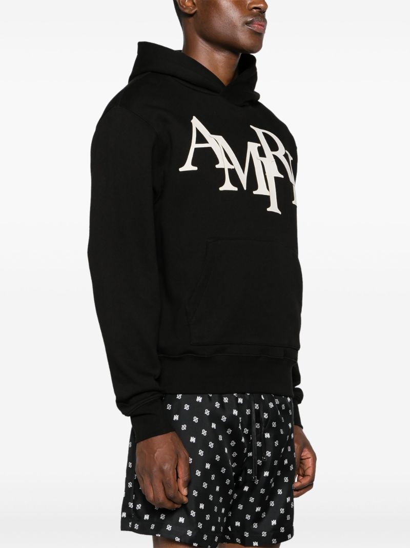 Black Logo Print Cotton Hoodie