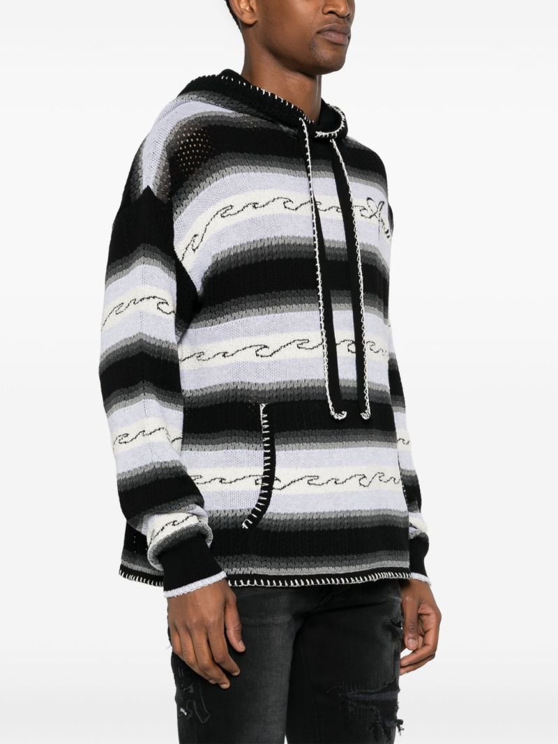 Black Striped Knit Hoodie