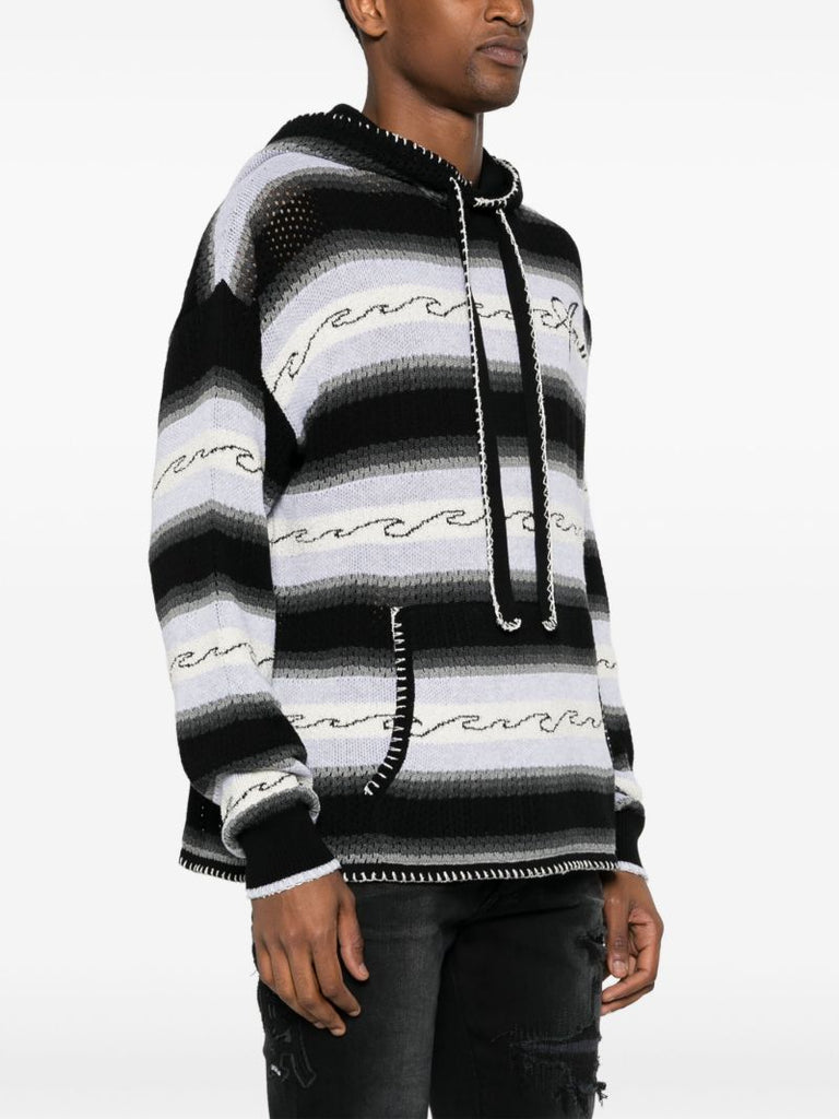Black Striped Knit Hoodie