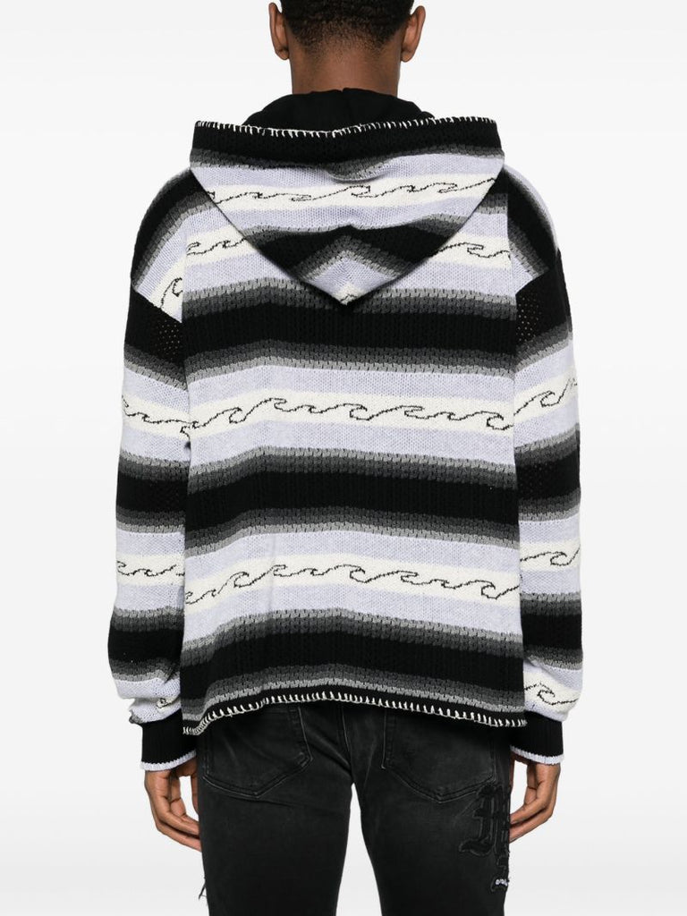 Black Striped Knit Hoodie