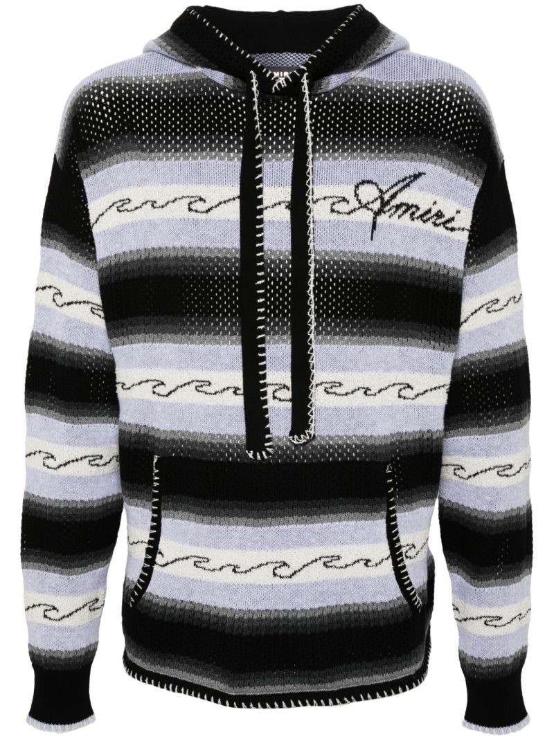 Black Striped Knit Hoodie