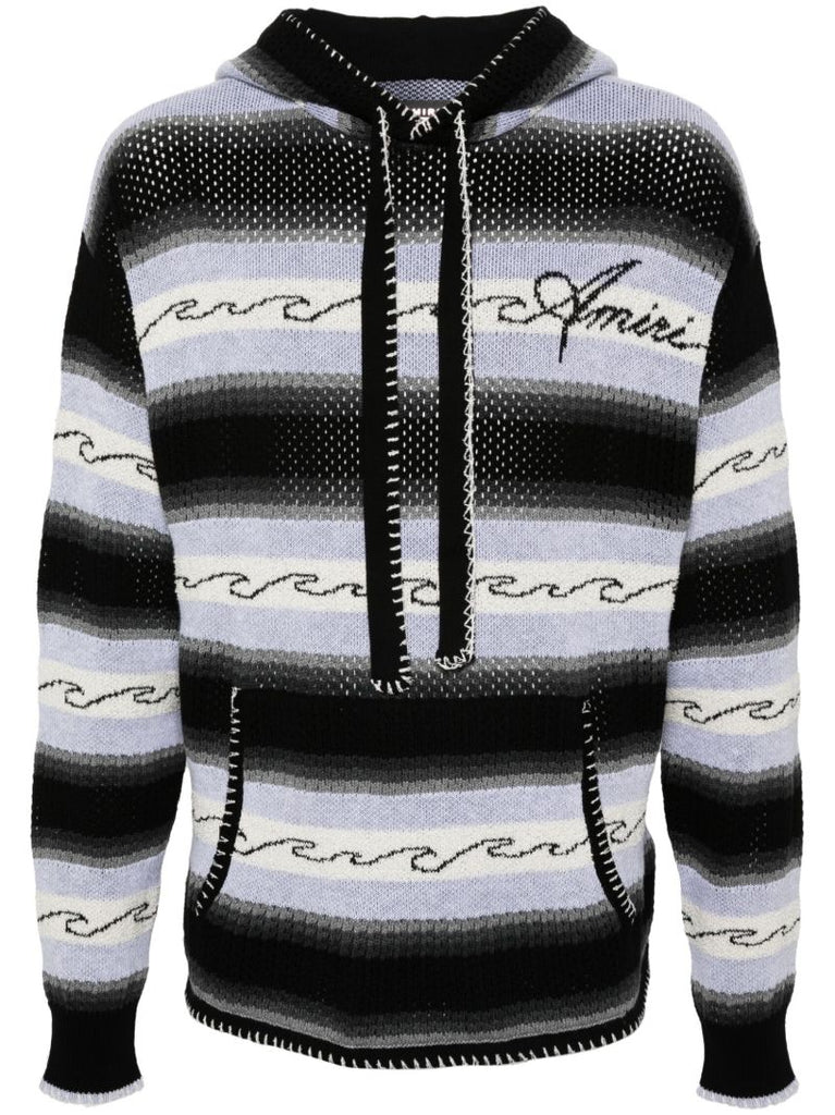 Black Striped Knit Hoodie