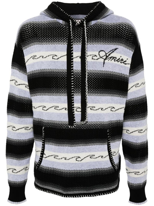 Black Striped Knit Hoodie