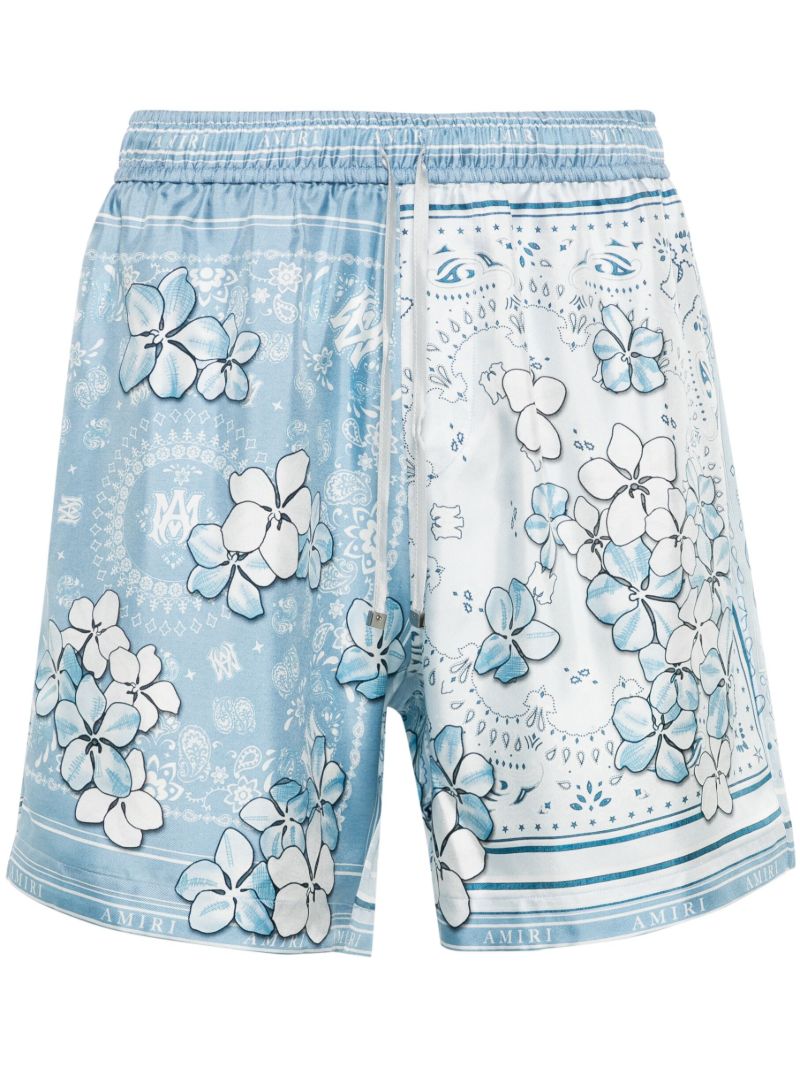 Blue Bandana-print Silk Shorts