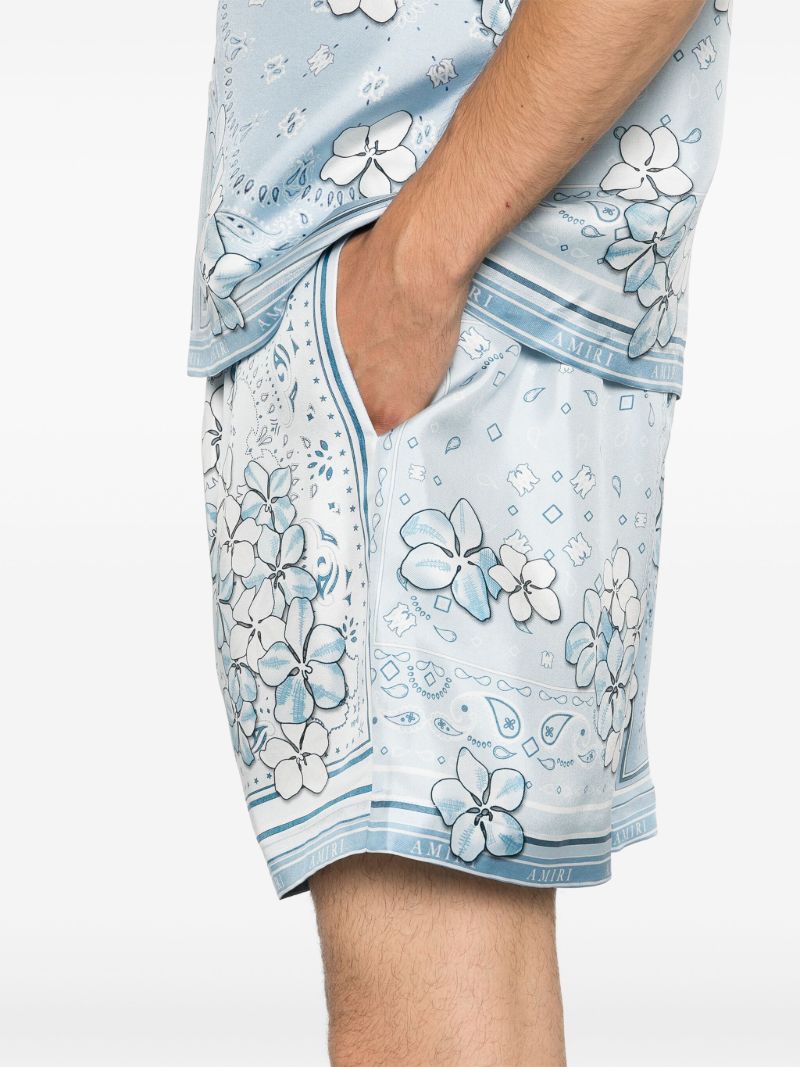 Blue Bandana-print Silk Shorts