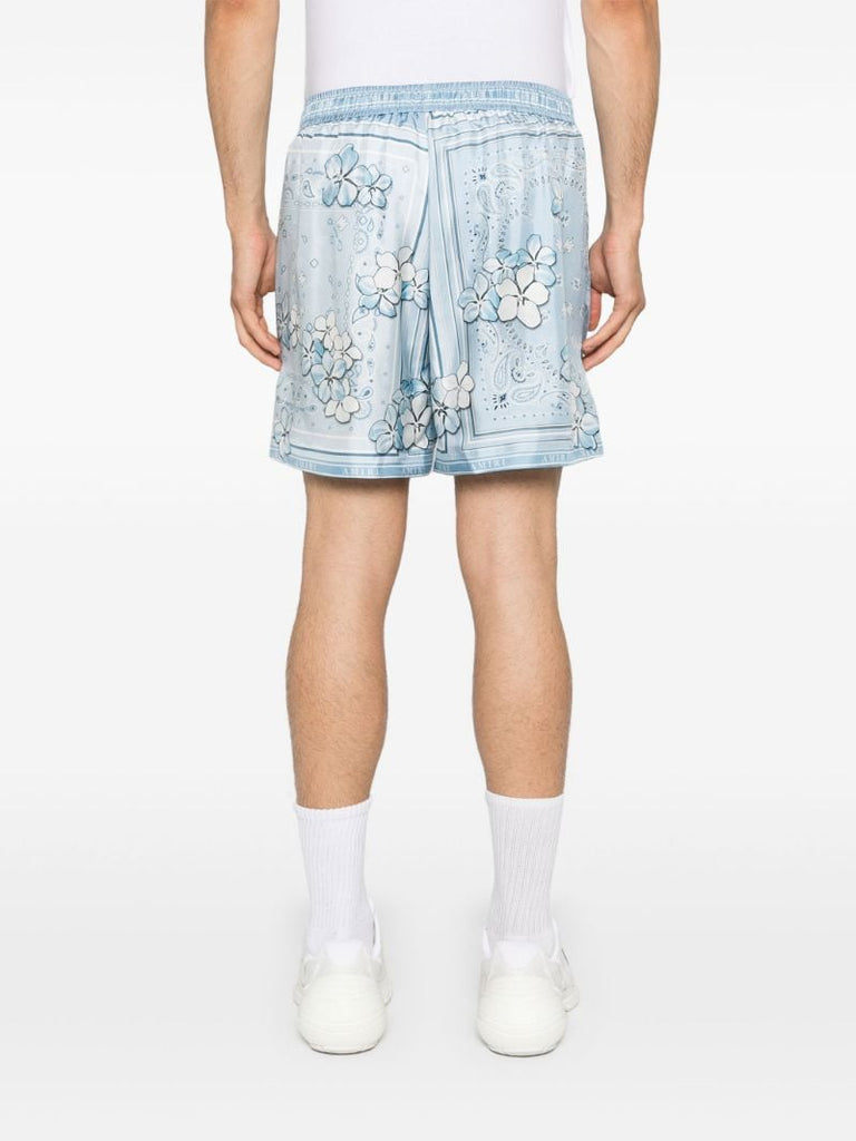 Blue Bandana-print Silk Shorts