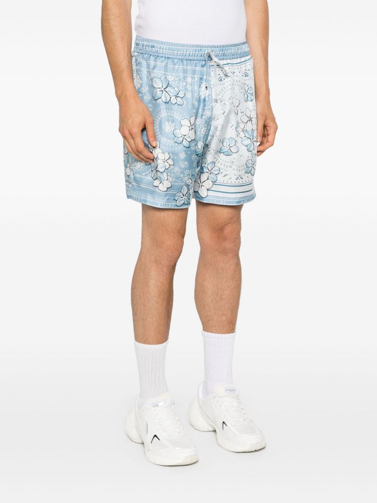 Blue Bandana-print Silk Shorts