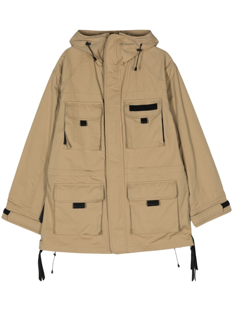 Neutral Hooded Multiple-pocket Parka