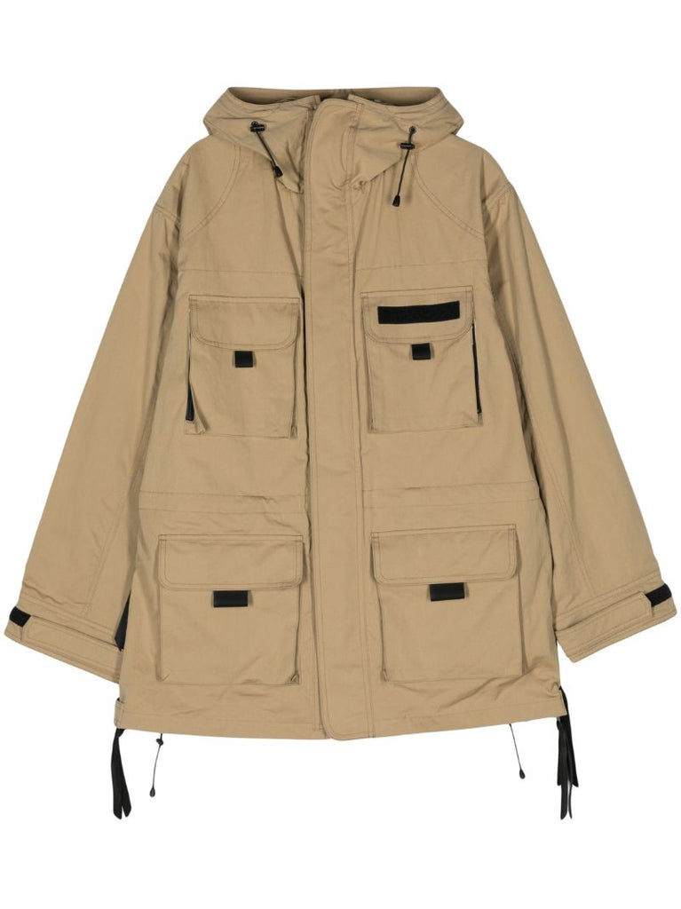 Neutral Hooded Multiple-pocket Parka