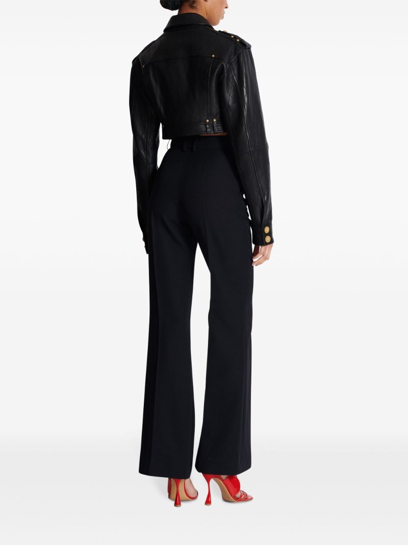 Black Quilted Leather Cropped Jacket