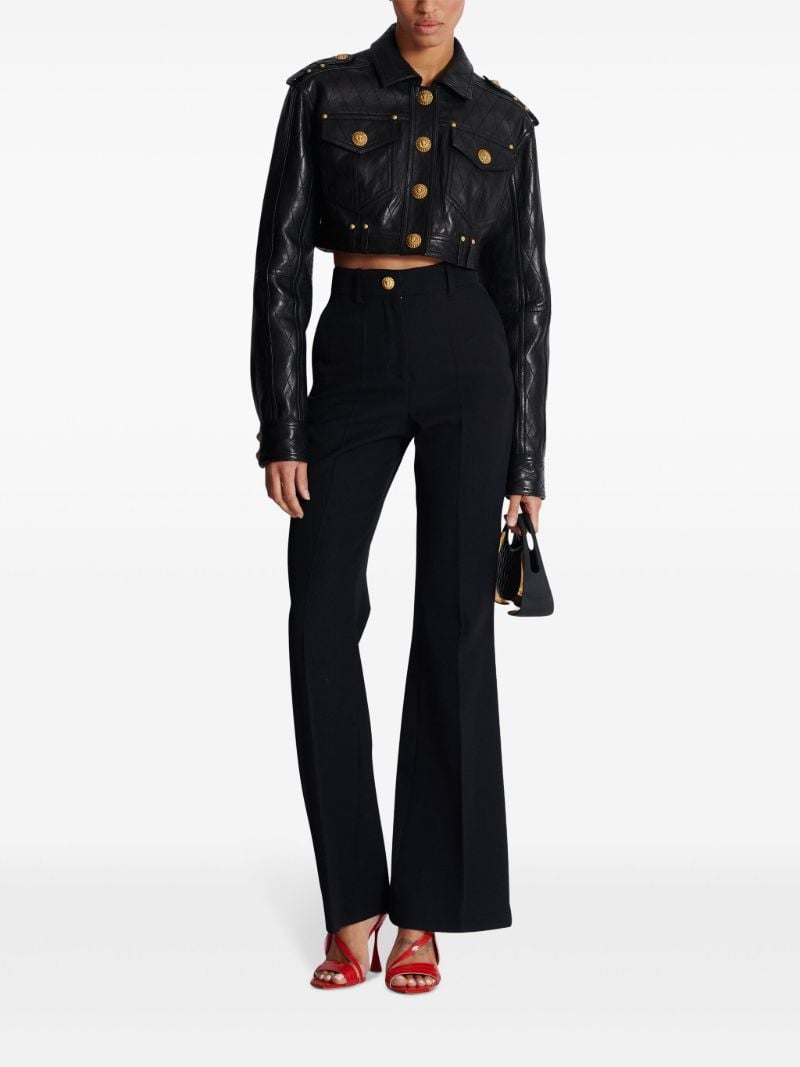 Black Quilted Leather Cropped Jacket