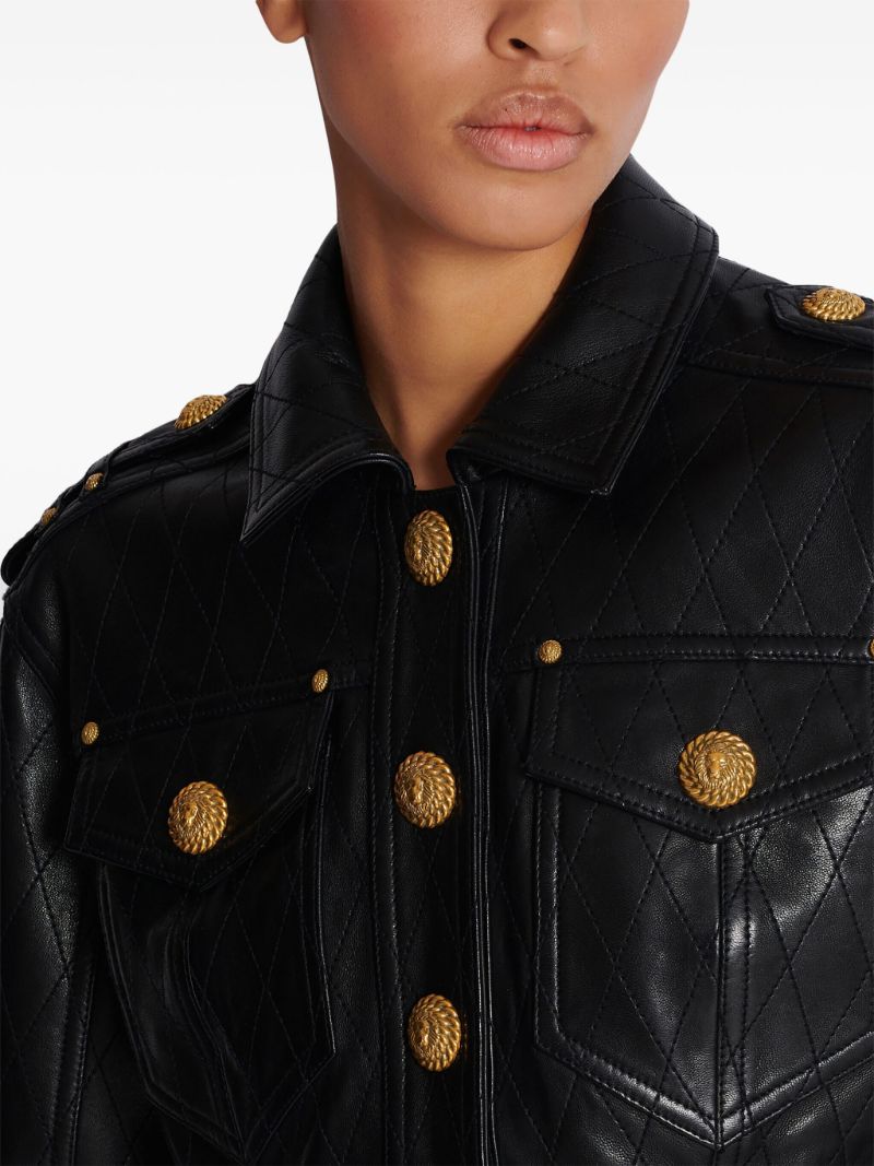 Black Quilted Leather Cropped Jacket