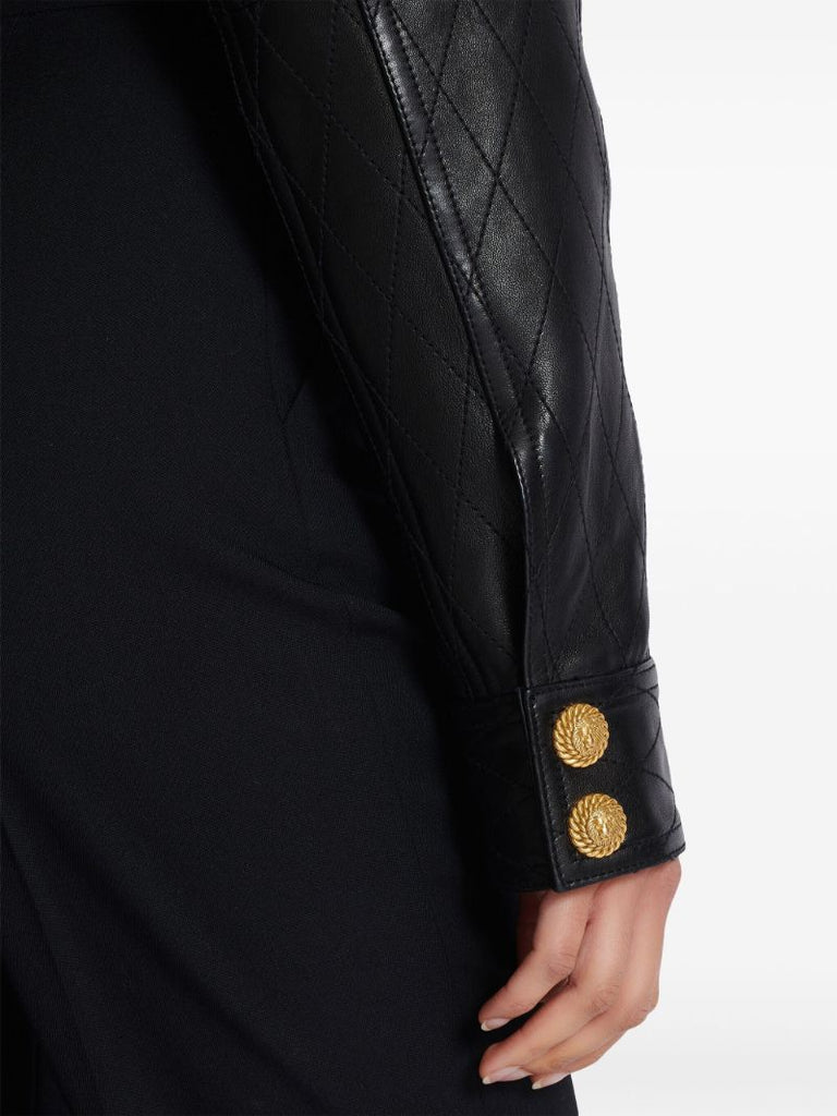 Black Quilted Leather Cropped Jacket