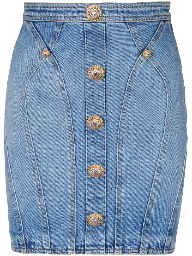 Blue Buttoned Denim Mini Skirt