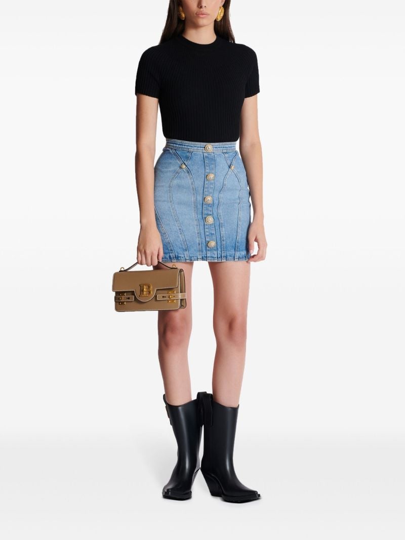 Blue Buttoned Denim Mini Skirt