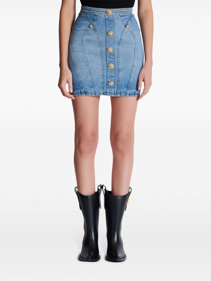 Blue Buttoned Denim Mini Skirt