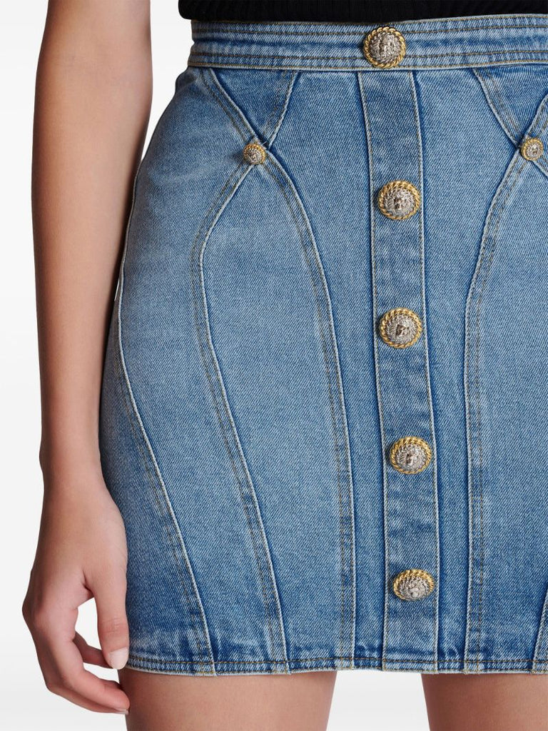 Blue Buttoned Denim Mini Skirt