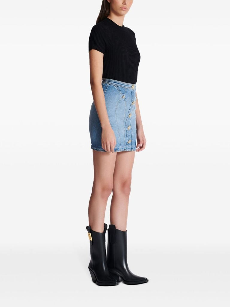 Blue Buttoned Denim Mini Skirt