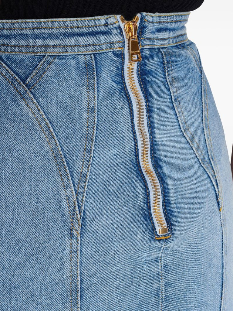 Blue Buttoned Denim Mini Skirt