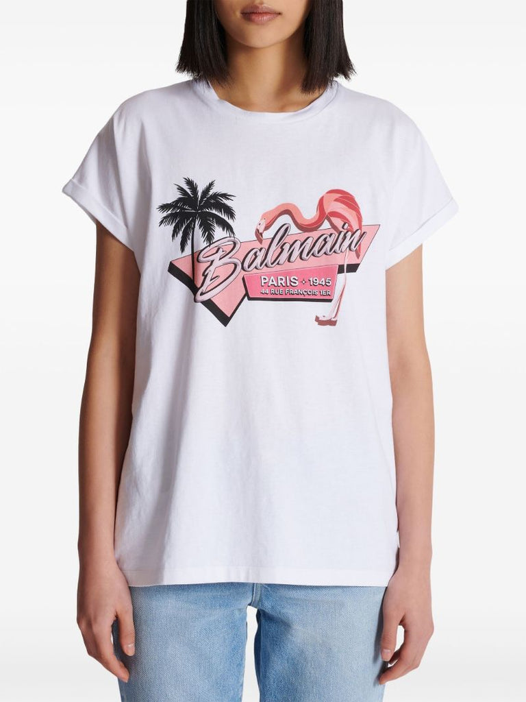 White Flamingo-print Cotton T-shirt