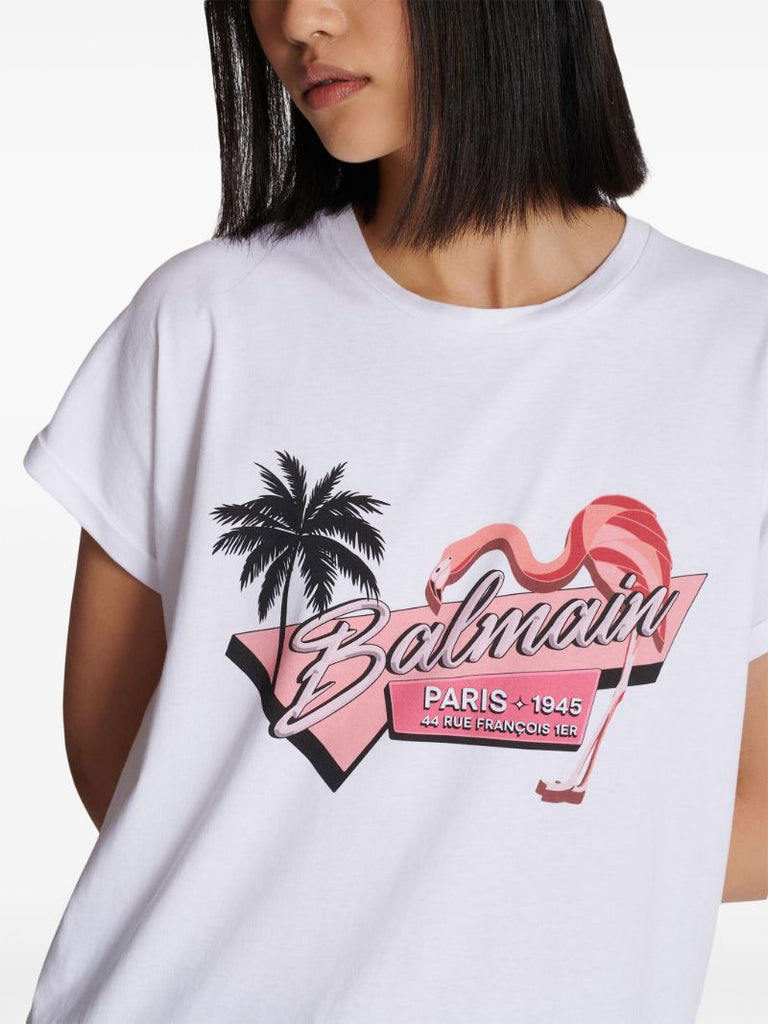 White Flamingo-print Cotton T-shirt