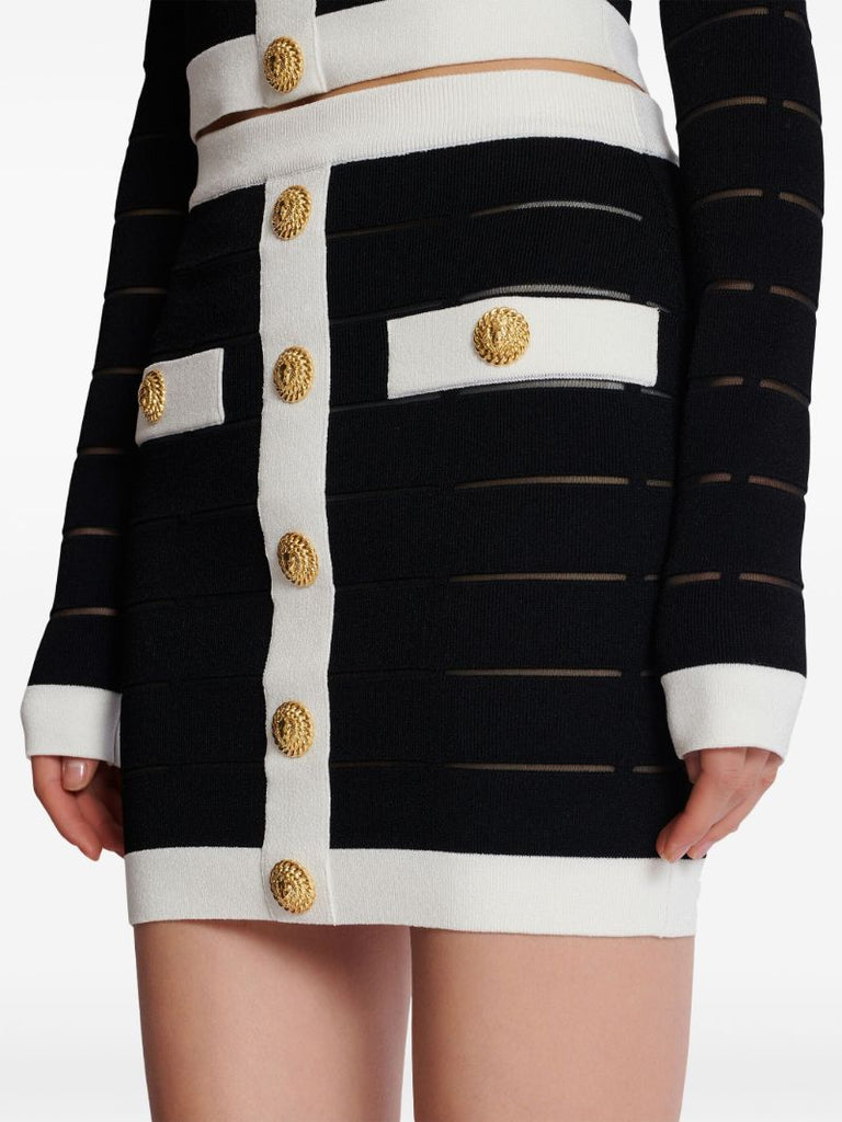 Black Buttoned Knitted Mini Skirt