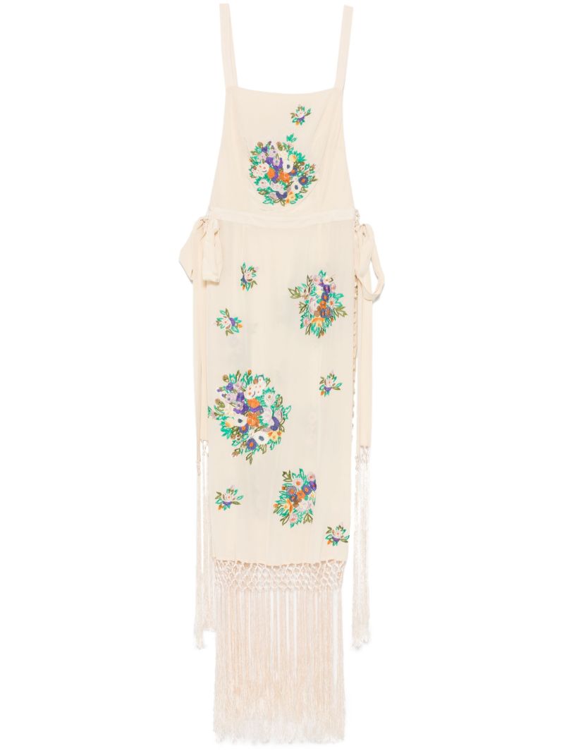 Neutral Floral-embroidered Dress